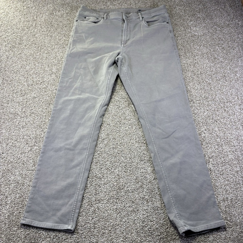 Faherty Brand Jeans Mens 33x30 Gray Light Wash Slim Straight Stretch Denim Pants